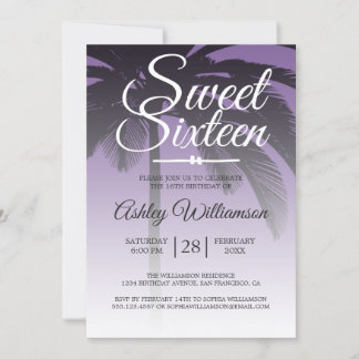 Tropical Palm Tree Lila Sweet 16. Geburtstag Einladung