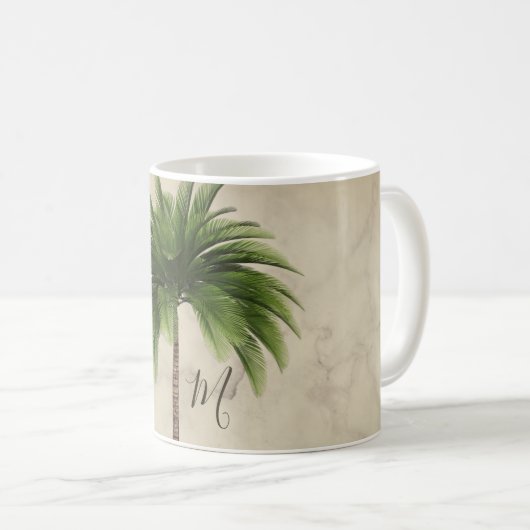 Tropical Palm Tree Marbled Chic Monogram Kaffeetasse (VorderseiteRechts)