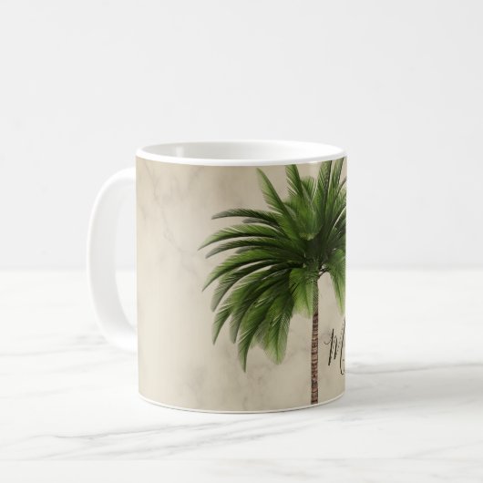 Tropical Palm Tree Marbled Chic Monogram Kaffeetasse (Vorderseite Links)
