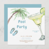 Tropical Palm Tree Margarita Pool Party Einladung (Vorne/Hinten)