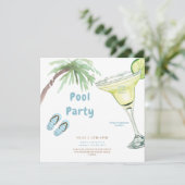 Tropical Palm Tree Margarita Pool Party Einladung (Stehend Vorderseite)
