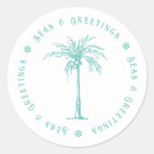Tropical Palm Tree Meer und Grüße Weihnachten Runder Aufkleber (Vorderseite)