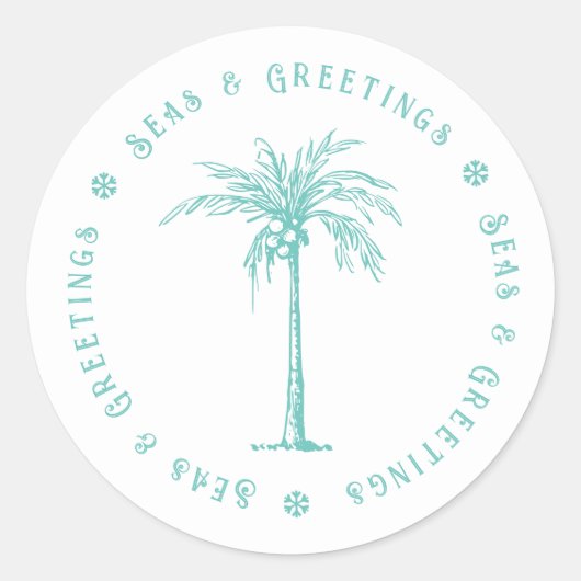 Tropical Palm Tree Meer und Grüße Weihnachten Runder Aufkleber (Vorderseite)