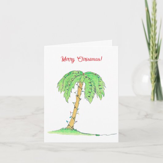 Tropical Palm Tree Merry Christmas Card w/ Lights! Karte (Vorderseite)