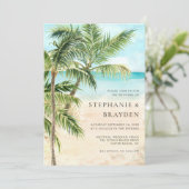 Tropical Palm Tree Modern Beach Wedding Einladung (Stehend Vorderseite)