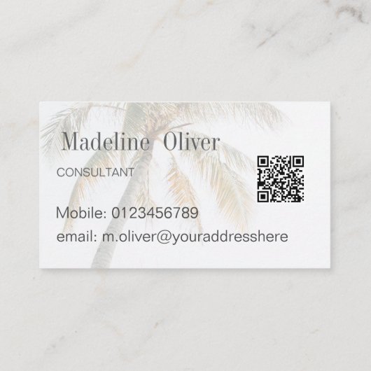 Tropical Palm Tree Modern QR Code Visitenkarte (Rückseite)