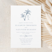 Tropical Palm Tree Monogram Beach Blue Wedding Einladung