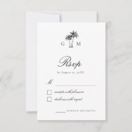Tropical Palm Tree Monogram Destination Wedding RSVP Karte