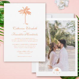 Tropical Palm Tree Monogram Foto Wedding Einladung