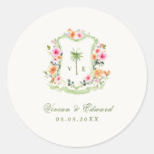 Tropical Palm Tree Monogram Summer Beach Wedding Runder Aufkleber (Vorderseite)