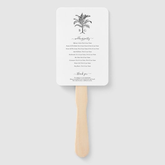 Tropical Palm Tree Monogram Wedding Program Fächer (Rückseite)