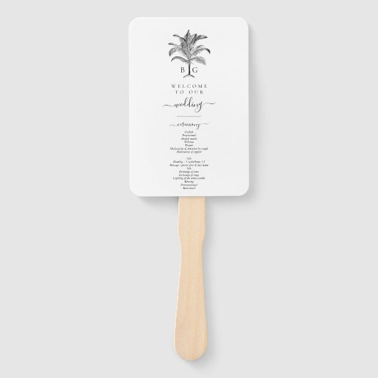 Tropical Palm Tree Monogram Wedding Program Fächer (Vorderseite)