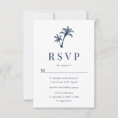 Tropical Palm Tree Navy Blue Beach Hochzeit RSVP Karte (Vorderseite)