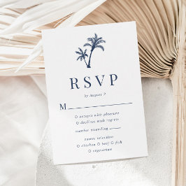 Tropical Palm Tree Navy Blue Beach Hochzeit RSVP Karte
