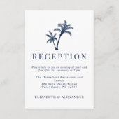 Tropical Palm Tree Navy Blue Wedding Empfang Begleitkarte (Vorderseite)