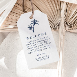 Tropical Palm Tree Navy Blue Wedding Empfang Geschenkanhänger