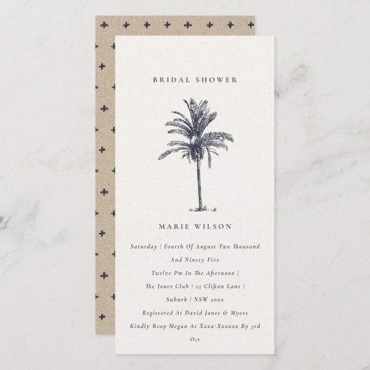 Tropical Palm Tree Navy Kraft Brautparty laden Dankeskarte (Vorne/Hinten)