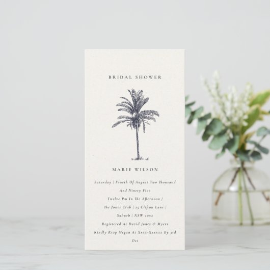 Tropical Palm Tree Navy Kraft Brautparty laden Dankeskarte (Stehend Vorderseite)