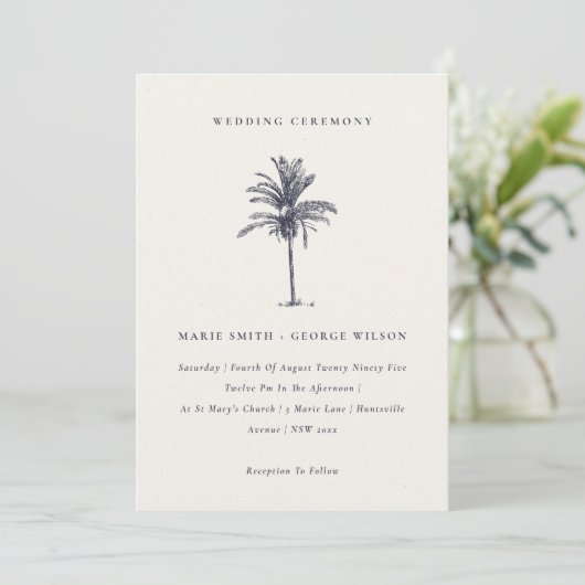 Tropical Palm Tree Navy Kraft Hochzeit einladen Dankeskarte (Stehend Vorderseite)