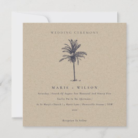 Tropical Palm Tree Navy Kraft Hochzeit einladen Dankeskarte (Vorderseite)