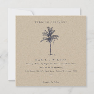 Tropical Palm Tree Navy Kraft Hochzeit einladen Dankeskarte