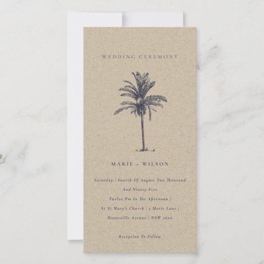 Tropical Palm Tree Navy Kraft Hochzeit einladen Dankeskarte (Vorderseite)
