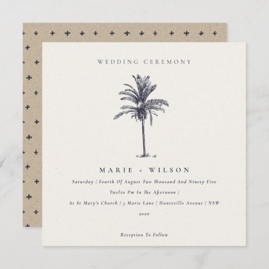 Tropical Palm Tree Navy Kraft Hochzeit einladen Dankeskarte (Vorne/Hinten)