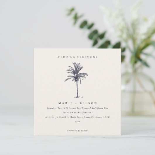 Tropical Palm Tree Navy Kraft Hochzeit einladen Dankeskarte (Stehend Vorderseite)