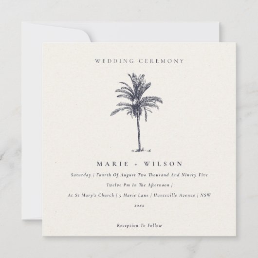 Tropical Palm Tree Navy Kraft Hochzeit einladen Dankeskarte (Vorderseite)