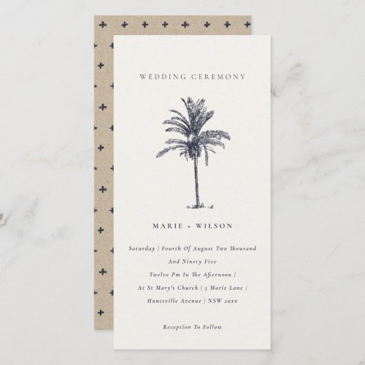 Tropical Palm Tree Navy Kraft Hochzeit einladen Dankeskarte (Vorne/Hinten)
