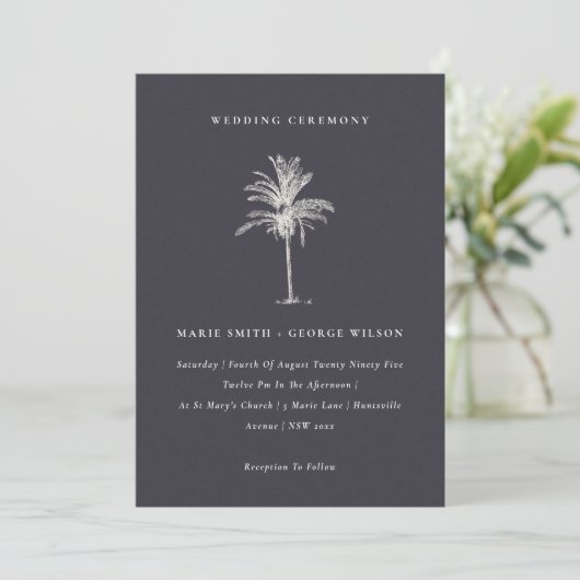 Tropical Palm Tree Navy Kraft Hochzeit einladen Dankeskarte (Stehend Vorderseite)