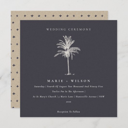 Tropical Palm Tree Navy Kraft Hochzeit einladen Dankeskarte (Vorne/Hinten)
