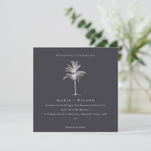 Tropical Palm Tree Navy Kraft Hochzeit einladen Dankeskarte (Stehend Vorderseite)
