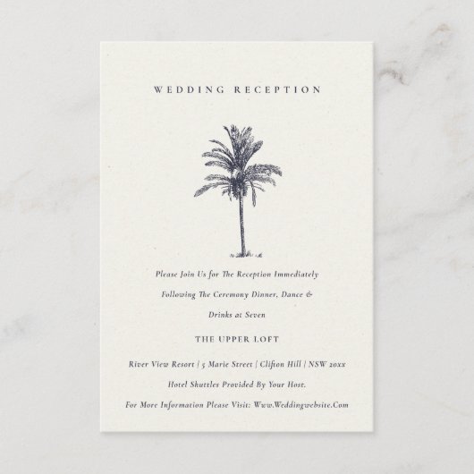 Tropical Palm Tree Navy Kraft Hochzeitsempfang Begleitkarte (Vorderseite)