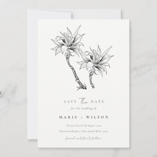 Tropical Palm Tree Navy Kraft Save the Date Einladung (Vorderseite)