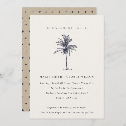 Tropical Palm Tree Navy Kraft Verlobung laden Dankeskarte (Vorne/Hinten)