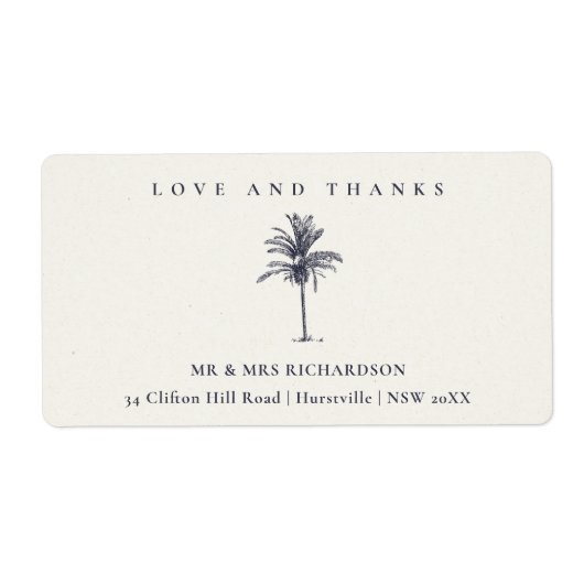 Tropical Palm Tree Navy Kraft Wedding Danke (Vorne)