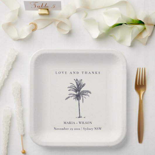 Tropical Palm Tree Navy Kraft Wedding Danke Pappteller (Hochzeit)