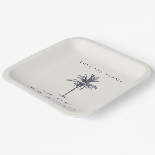 Tropical Palm Tree Navy Kraft Wedding Danke Pappteller (Gewinkelt)