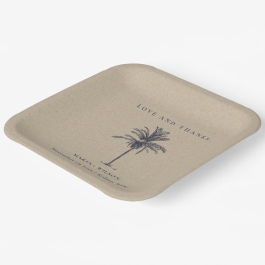 Tropical Palm Tree Navy Kraft Wedding Danke Pappteller (Gewinkelt)