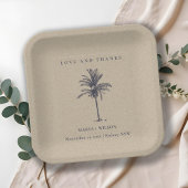 Tropical Palm Tree Navy Kraft Wedding Danke Pappteller