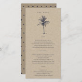 Tropical Palm Tree Navy Kraft Wedding Menu Card Dankeskarte (Vorne/Hinten)
