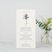 Tropical Palm Tree Navy Kraft Wedding Menu Card Dankeskarte (Stehend Vorderseite)