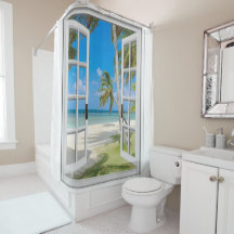 Tropical Palm Tree Ocean Beach Duschvorhang