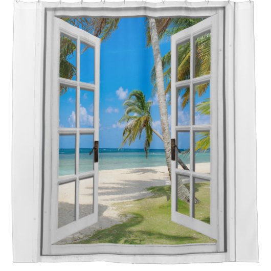 Tropical Palm Tree Ocean Beach Duschvorhang (Vorderseite)
