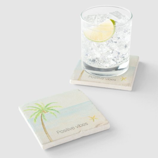 Tropical Palm Tree Ocean Beach Steinuntersetzer (Seitenansicht)