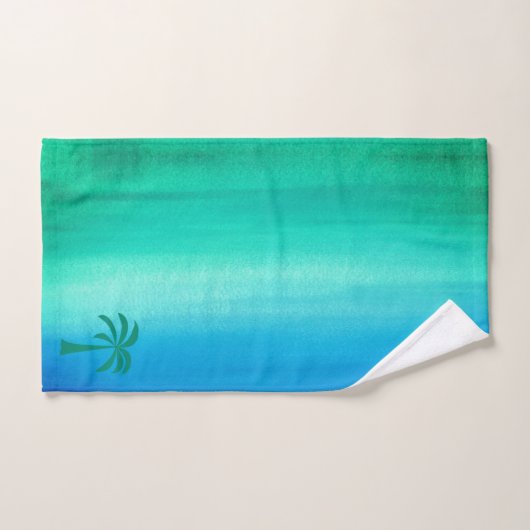 Tropical Palm Tree Ocean Blue Green Ombre Strand Badhandtuch Set (Handtuch)