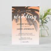 Tropical Palm Tree Orange Beach Wedding Einladung (Stehend Vorderseite)