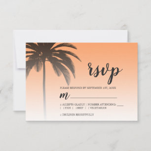 Tropical Palm Tree Orange Beach Wedding RSVP Karte