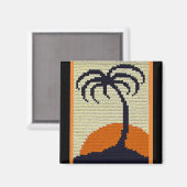 Tropical Palm Tree Orange Sunrise Crochet Print on Magnet (Vorderseite/Rückseite)